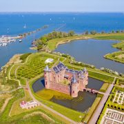 Aerial from medieval castle ‘Muiderslot’ in Muiden the Netherlan